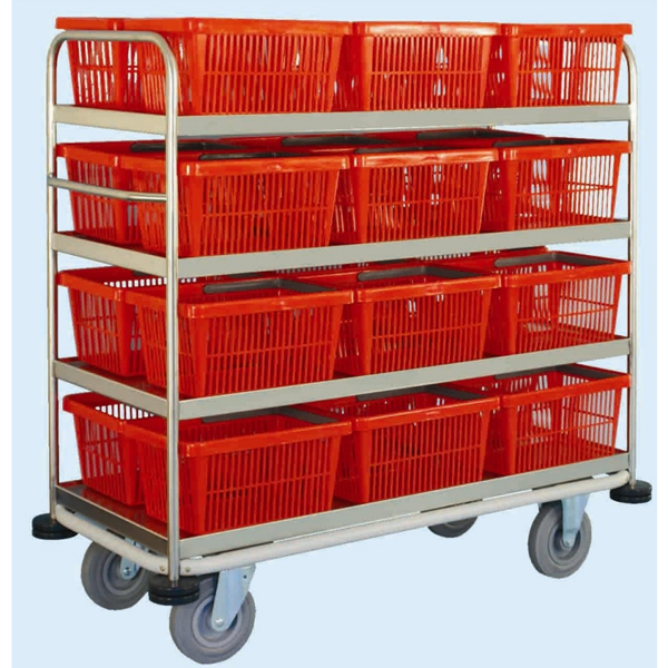 Laundry Delivery Trolley with 24 plastic carry baskets