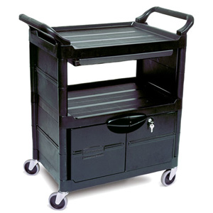Rubbermaid Service Carts 3457 Utility Cart with Lockable Doors, Sliding Drawer