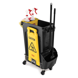 Rubbermaid 2535 dustpan hanger bracket attached to BRUTE bin