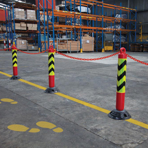 Flexible Plastic two piece Bollard, knock down bollard with chain loop