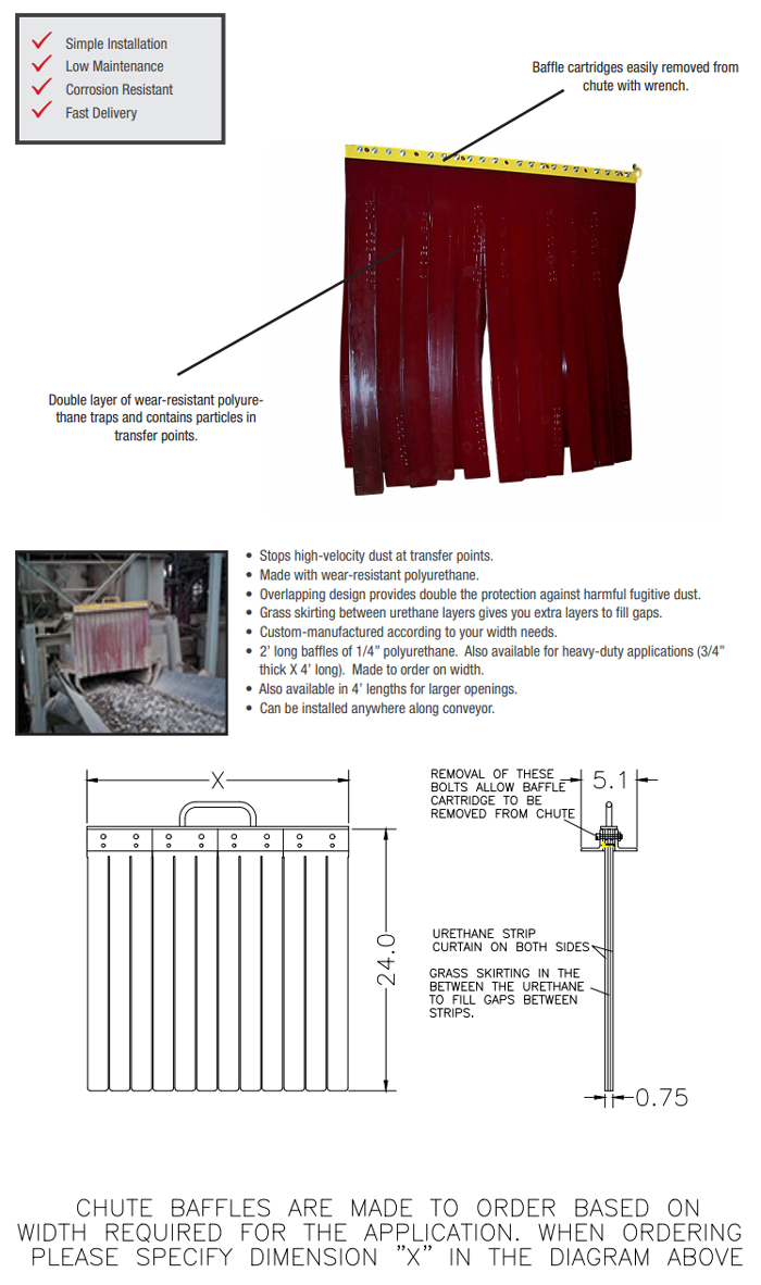 Simplicity Chute Baffle specifications diagram showing dimensions