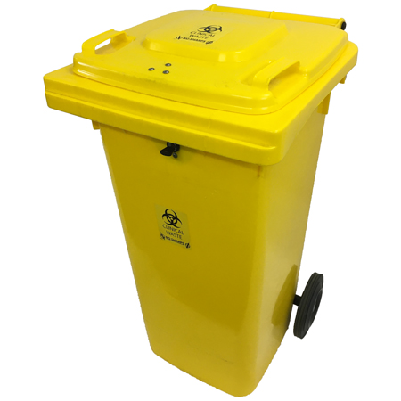 Yellow Clinical Waste Key Lockable 120 Litre Wheelie Bin