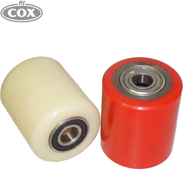 Pallet Jack/Truck Load Wheels and Entry Exit Roller 3 x 3.75 with Bearings ID 20mm Poly Tread Red 