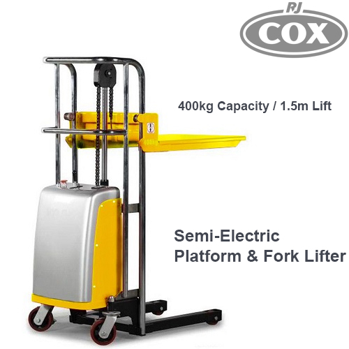 Semi Electric Platform & Fork Lifter- 400kg Capacity / 1.5m Lift