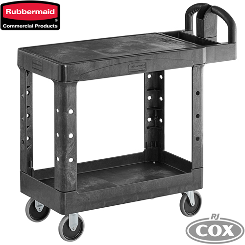 Rubbermaid Small Utility 2 Tier Cart with Flat Top Shelf Utility Cart FG450588