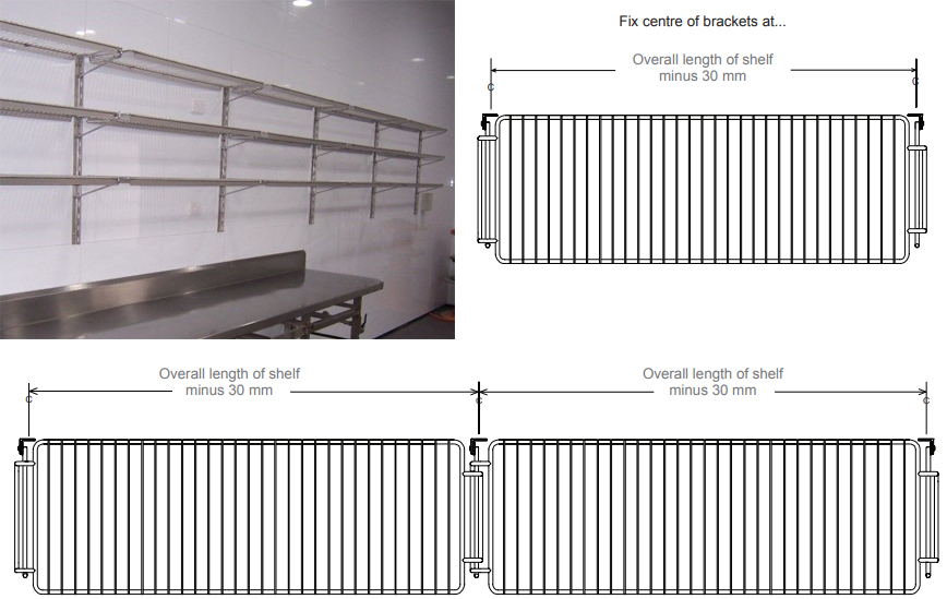 Stainless Steel Wall mounted adjustable wire grid shelving