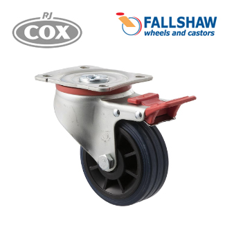 Fallshaw J Series Castors - 100mm Blue Hi-Res Rubber Wheel