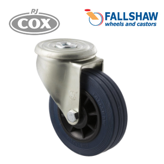 Fallshaw J Series Castors - 125mm Blue Hi-Res Rubber Wheel