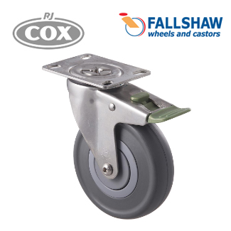 Fallshaw M Stainless Castors - 125mm Grey Rubber wheel