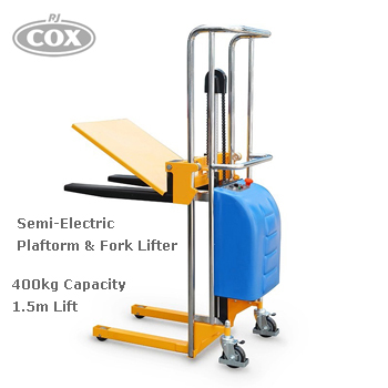 Semi-Electric Platform & Fork Lifter- 400kg Capacity / 1.5m Lift