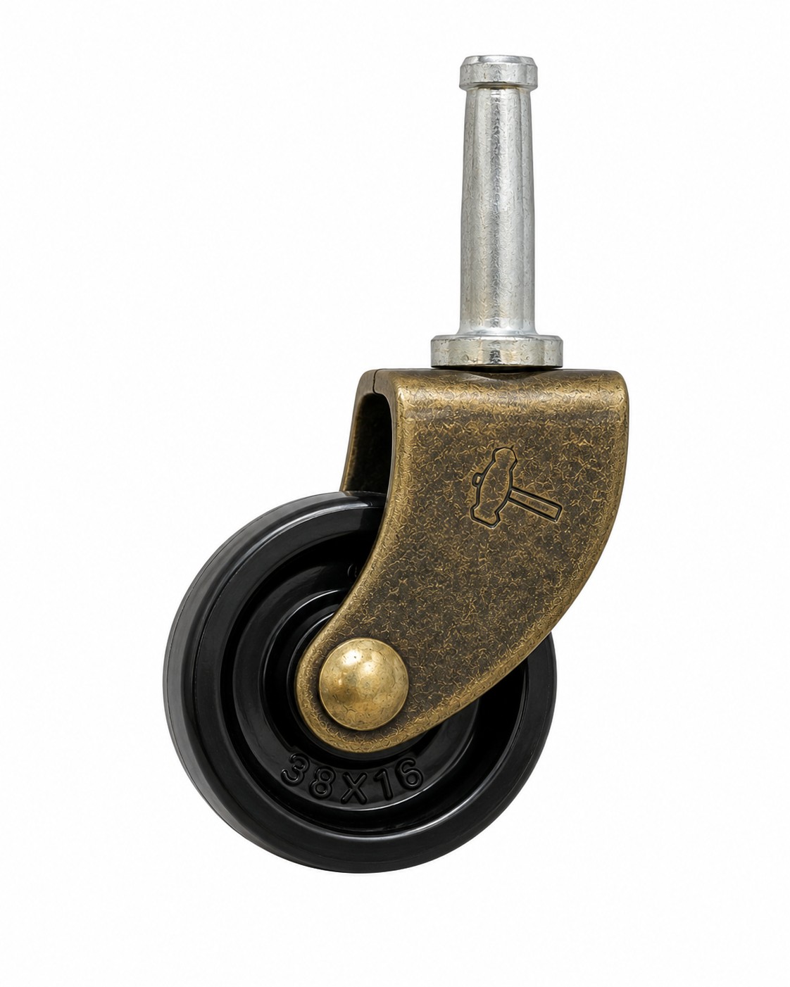 Hammer Caster 120L-38N AB 38mm Nylon Antique Brass Pintle Castors - Pack of 4