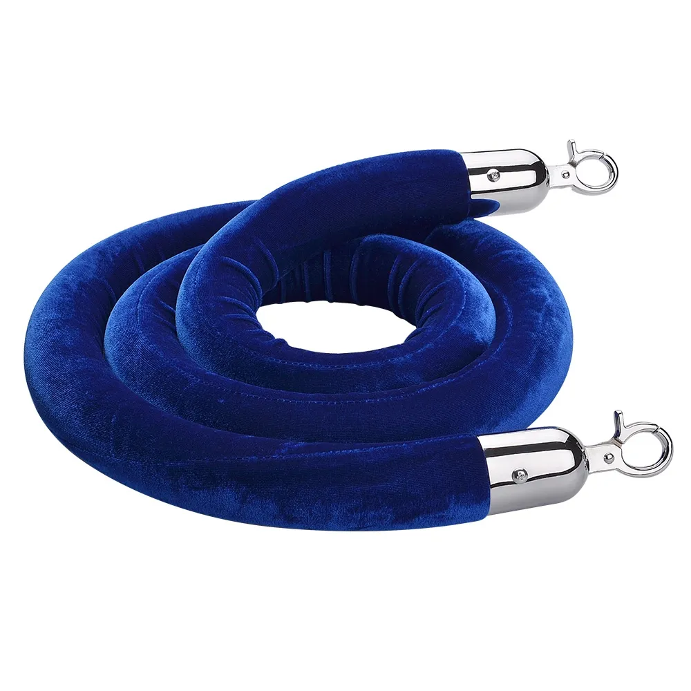 2m Blue Velvet Queue Rope with Silver Ends QLRSBLU