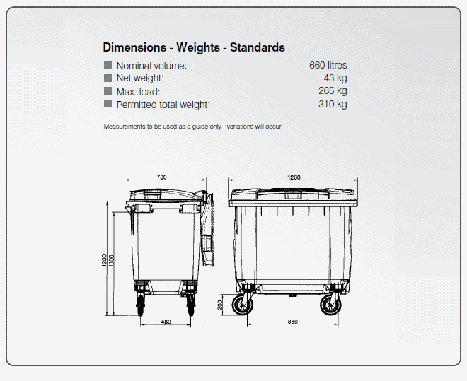 Sulo 660L Wheelie Bin optional Lid Lifta to suit