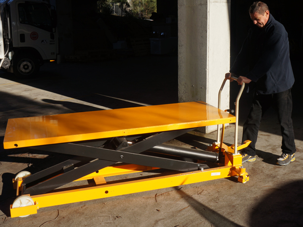 Extra Large Scissor Lift Table with hydraulic foot pedal and ergonomic handle